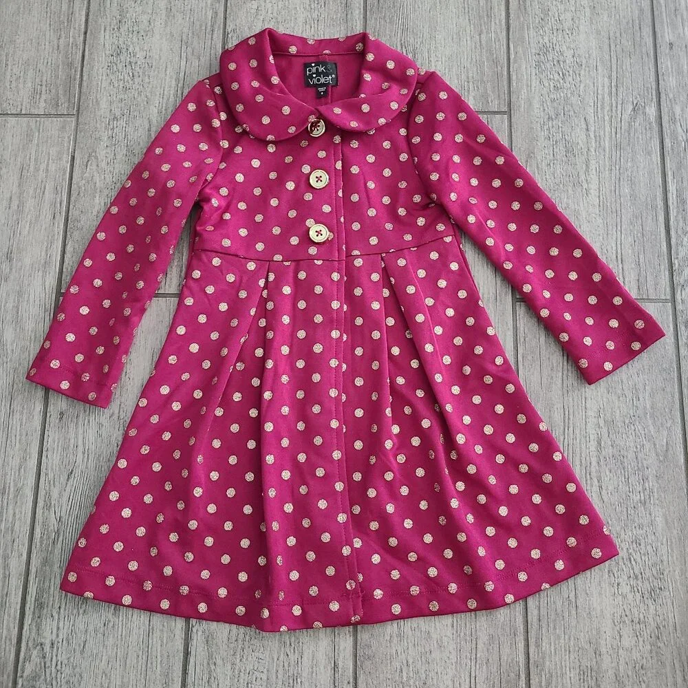 Pink & Violet Girls Gold Polka Dot Dress Coat Size 4